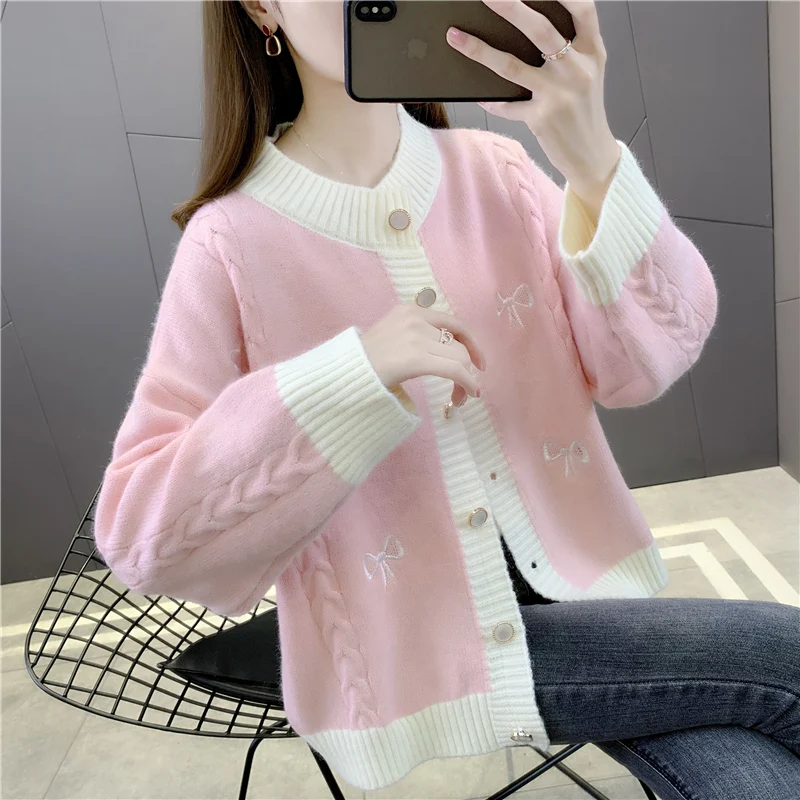 

Room 210223, row 3, under No. 5] real shooting round neck bow color matching knitted cardigan [3009] 59