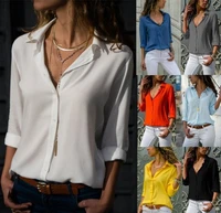 womens tops and blouses solid white chiffon blouse office shirt blusas mujer de moda 2021 long sleeve women shirts clothes