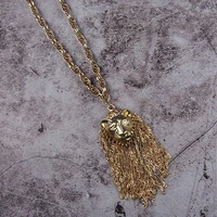 brand new necklace premium party lion tassel shine gold retro noble sweater chain high fashion magazine office ladies gift n0025