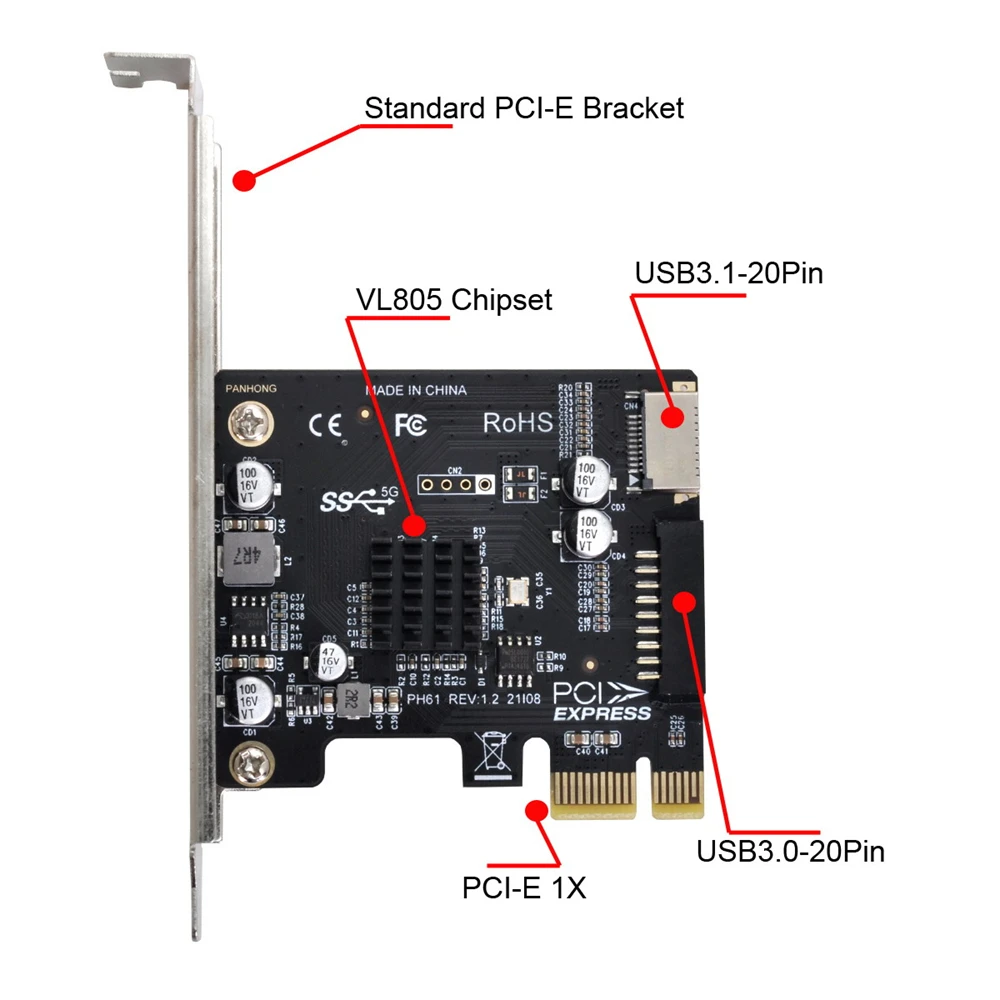 5Gbps Type-E USB 3 1 Передняя панель и 2 0 для PCI-E 1X ЭКСПРЕСС-карта VL805 адаптер материнской
