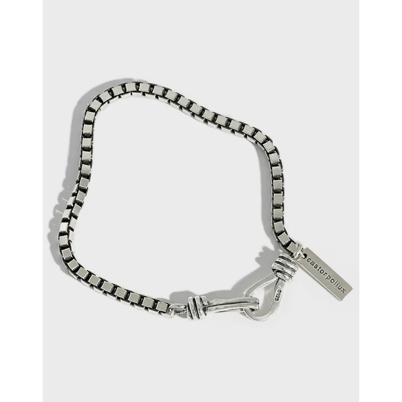 

GOMAYA S925 Sterling Silver Bracelet Personality Punk Vintage Square Crude Chain Couple Bracelets Fine Jewelry Hot Sale Gift