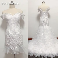 new design detacable wedding dress off the shoulder sequined lace mermaid style 2 in 1 bridal gown