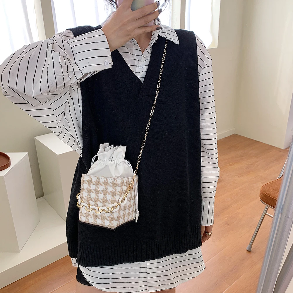 Ретро клетчатая сумка сумки на плечо для женщин сумка-ведро портативная