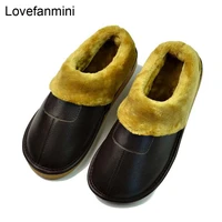 genuine cow leather slippers couple indoor non slip men women home fashion casual shoes pvc soft soles winter 607