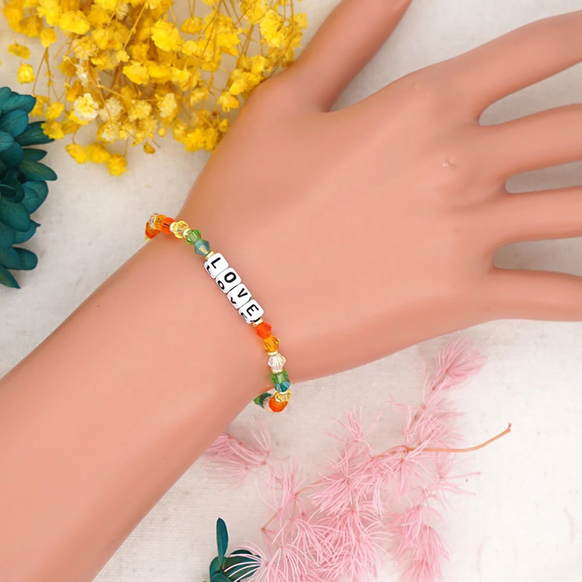 

Moloye 2021 Ins Personality Bohemian Style Rainbow Crystal LOVE Small Bracelet, Trendy Simple Jewelry In Europe And America