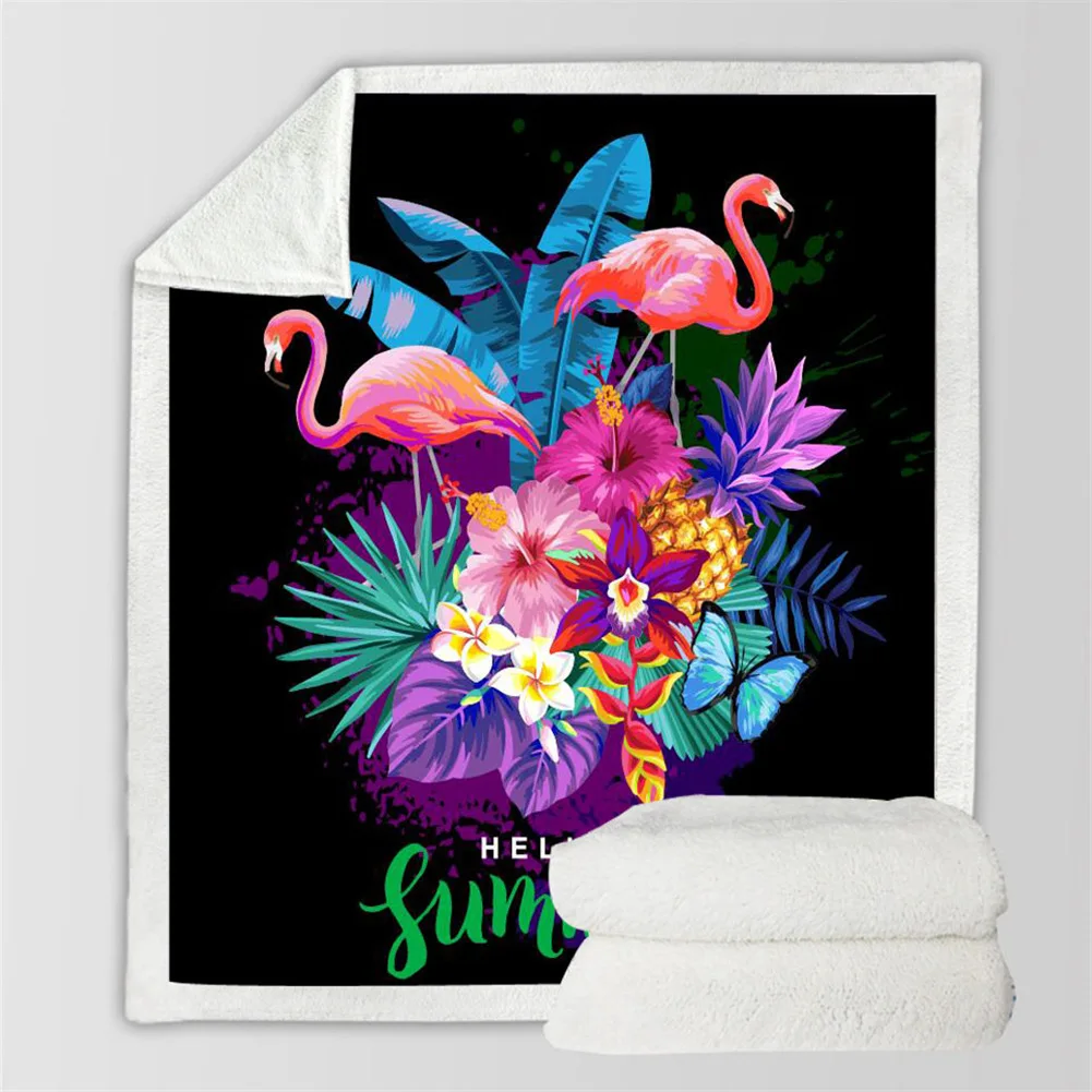 Утолщенное одеяло с фламинго шерпа для кровати плюшевое бабочкой детское