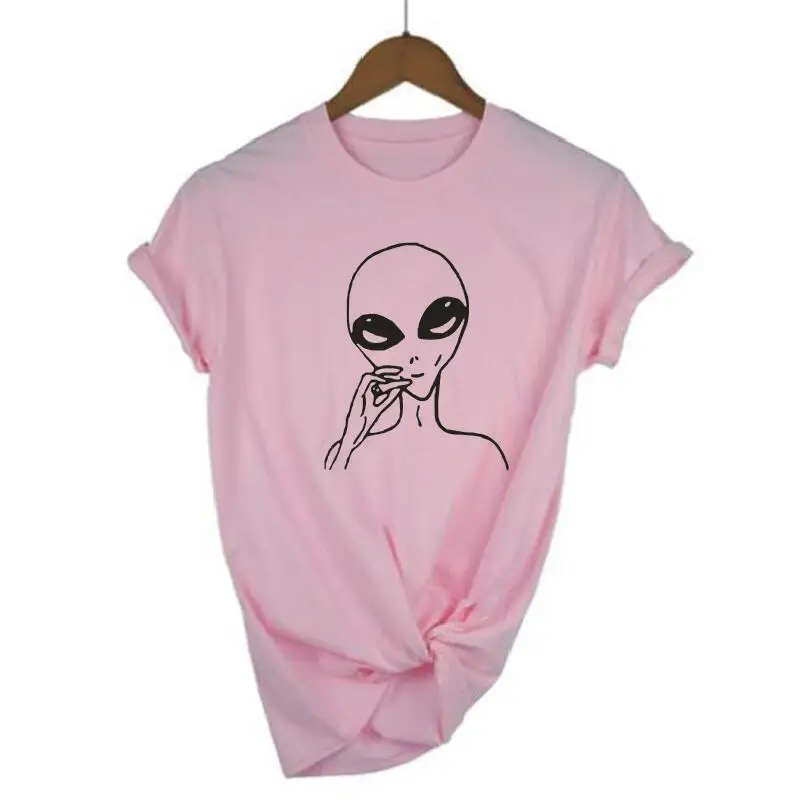 Футболка женская с забавным принтом инопланетянина модный топ коротким рукавом