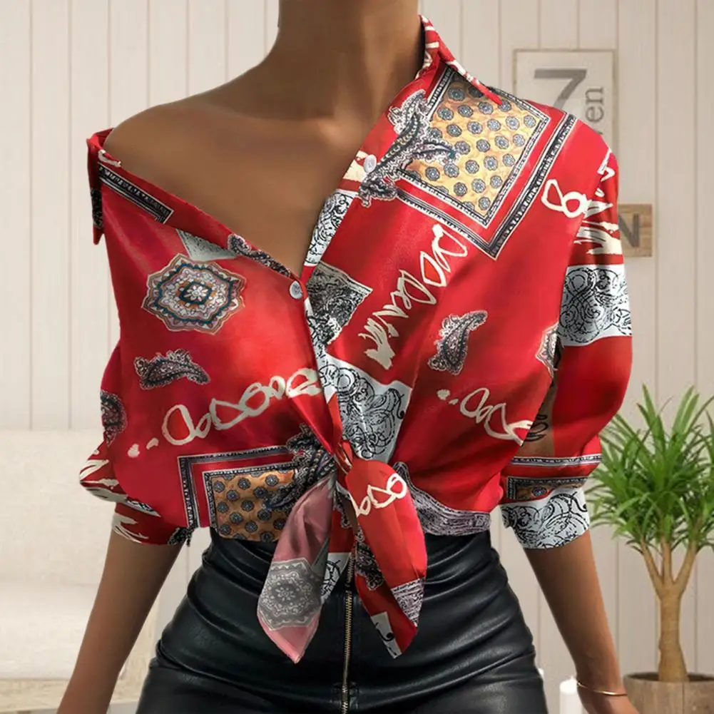 

2021 New Summer Women's shirt Sexy Off Shoulder Knot Lantern Long Sleeve Blouse Female Elegant Floral Print T-shirt