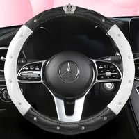 car steering wheel covers leather 38cm diamond black pink auto steering covers cases for lady girls car accessories universal