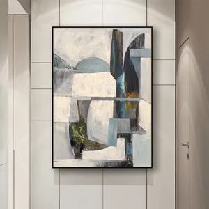 Hand Painted Oil Painting Geometric Abstract Architecture Paris Modern Living Room Wall Decorative Painting Hanging Painting