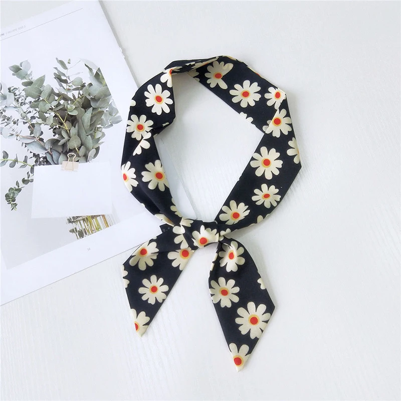 

2020 New DIY Daisy Small Scarf Women Riband Handle Bags Scarf Narrow Long Wrist Small Ribbon Fashion Hair Band Scarves & Wraps