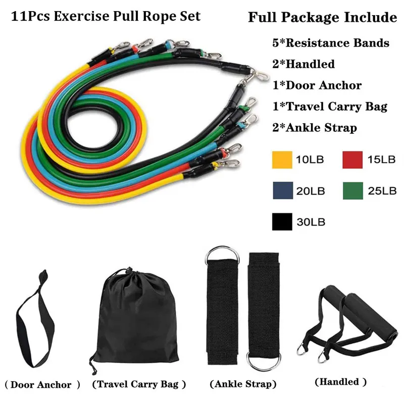 

11pcs Resistance Bands Set Yoga Expander Fitness Exercise Rubber Tubes Stretch Band Home Training Gyms Elastic Workout Pull Rope