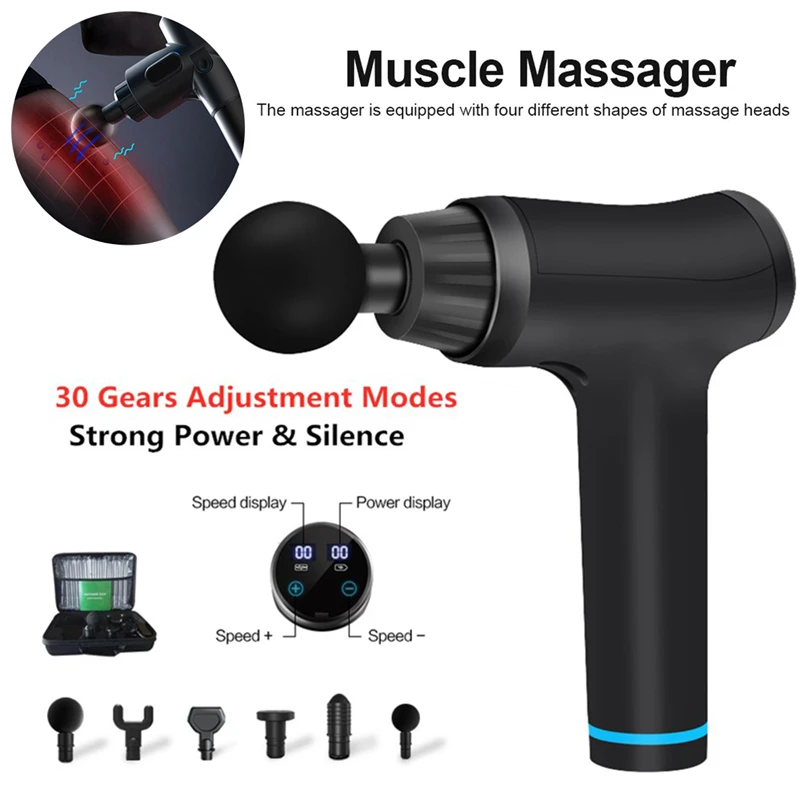 Пистолет массажный Электрический с ЖК-дисплеем 6/4 насадок | Красота и здоровье