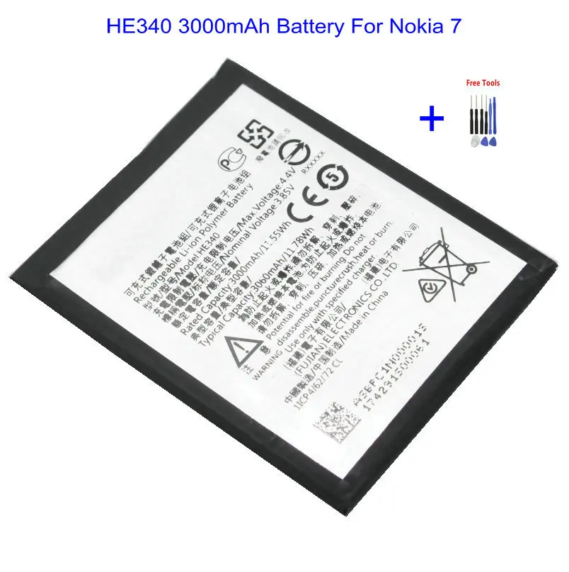 1x HE340 HE347 3060mAh /11.78Wh Сменный аккумулятор для Nokia 7 1 TA 1041 батареи + набор инструментов