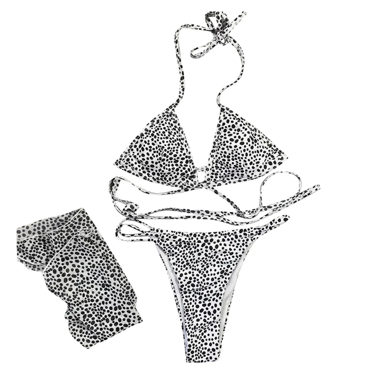 

2021 Spring Summer Swimsuit Women Female Bathing Suit Three Piece Leopard Print Split Sets Plus Size Beachwear Swimsuit Bikini