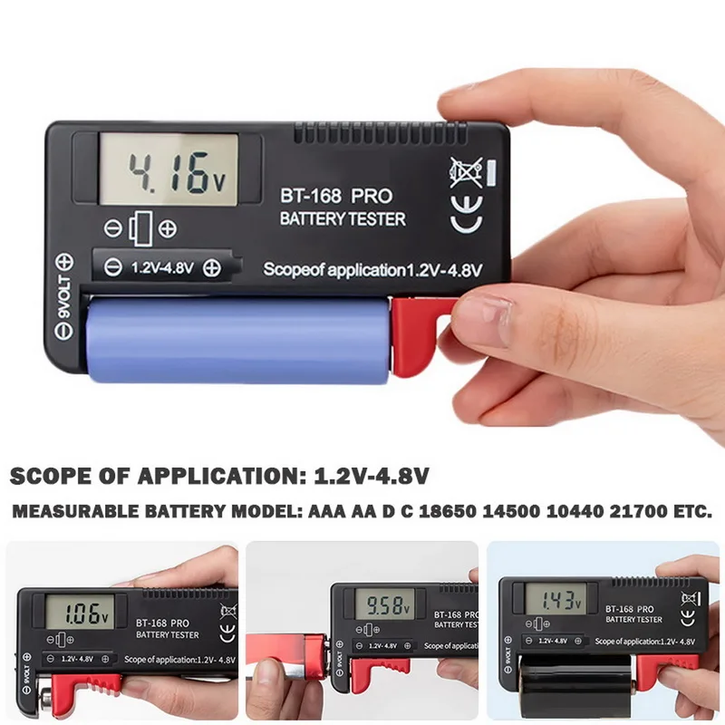 

Universal Battery Tester Digital LED Display Indoor Battery Level Tester High Precision Number Voltage Checker 1.2V~4.8V