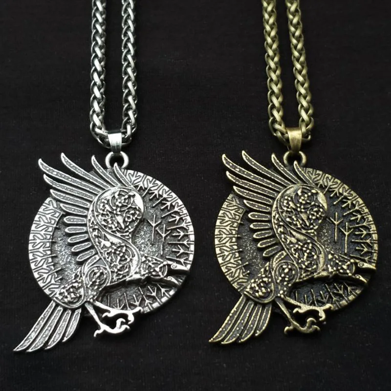 Ожерелье с вороной круглый птица кулон норвежский Руна викингов талисман Для