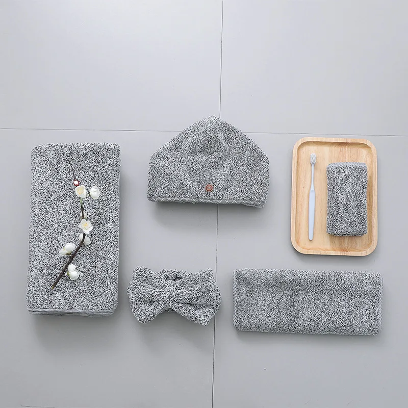 

Bamboo Fiber Bath Towel Set Souring Pad Fast Drying Shower Cap Women Hair Band Bathroom Hair Headband Kitchen Cleaning Towels