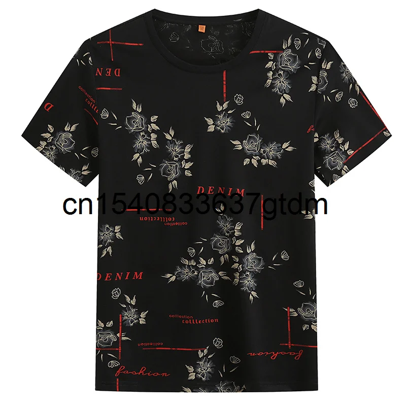 

Fattening middle aged men's T-shirt short sleeve summer printed top large men's fat man loose half sleeve fashion