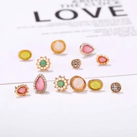 jewelry stud 6 pairsset earrings crystal dazzling women flower cubic water drop