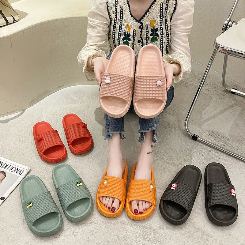 

Apanzu Women Home Slippers Non-slip Indoor Couples Shoes Cute Cartoon Animal Summer Bathroom Ladies Open toes Slides Flip Flops