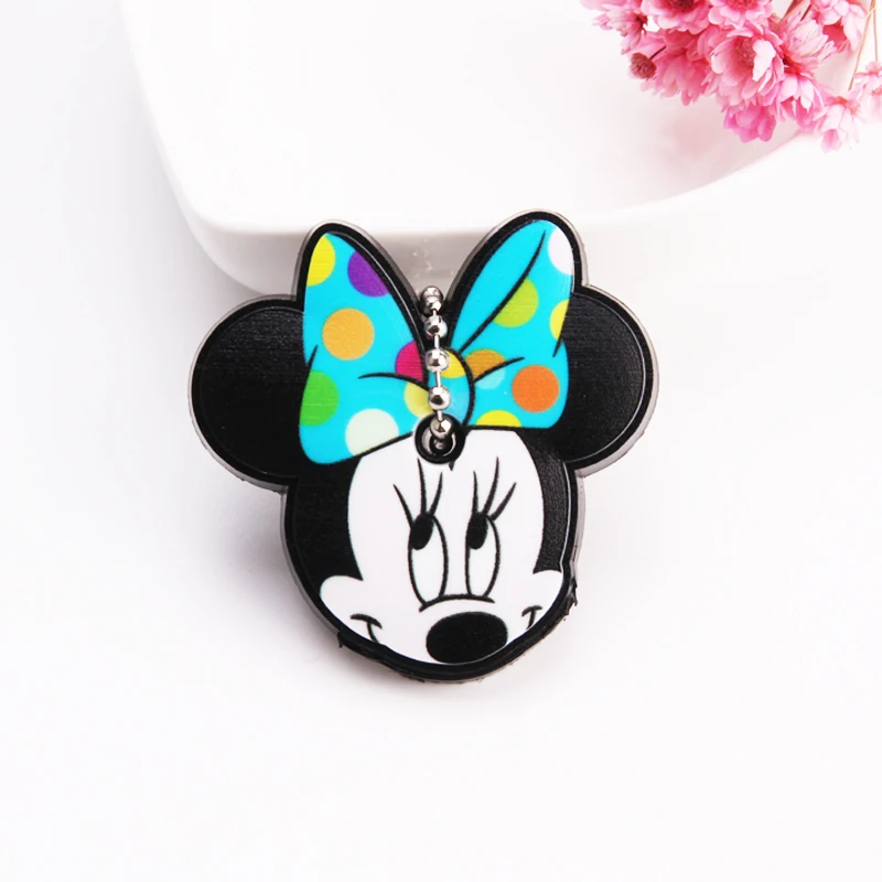 Cartoon Anime Cute Key Cover Cap Silicone Mickey Stitch Bear Keychain Women Gift Owl Porte Clef Minne Key Chain - Цвет: A04
