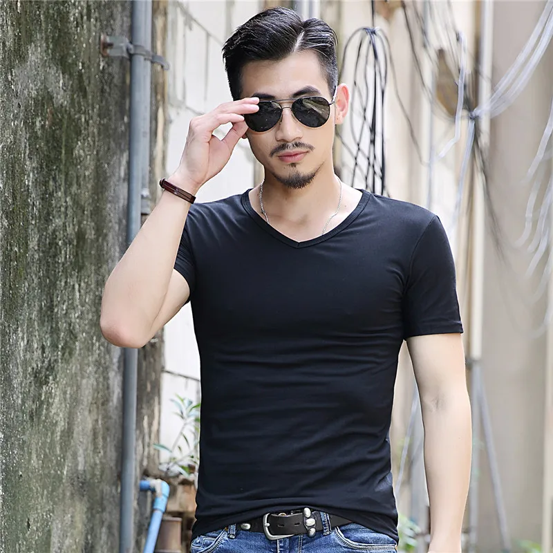 Коллекция футболка Homme короткие футболки Mouw мужские эластичные из лайкры с v