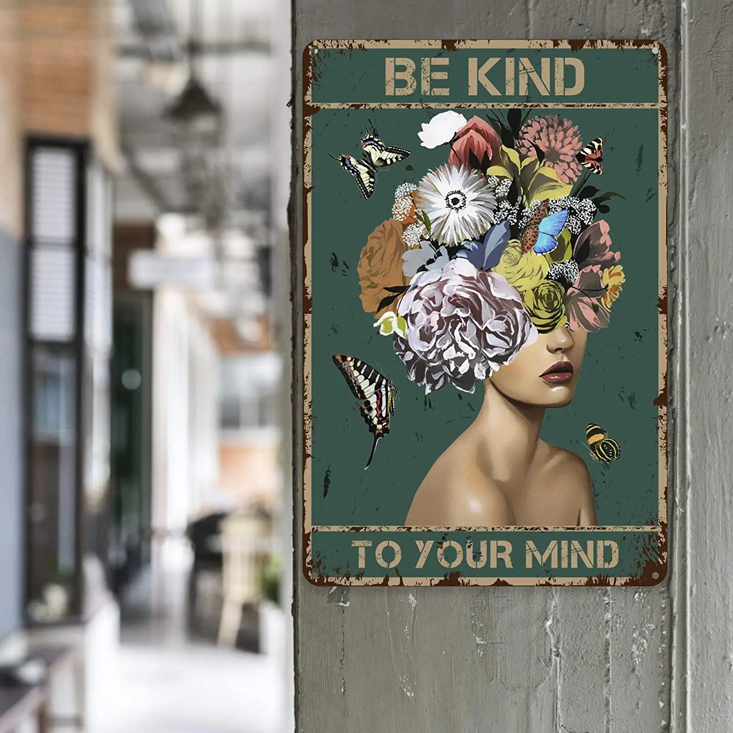 

ForbiddenPaper Inspirational Quote Metal Tin Sign Wall Decor - Be Kind to Your Mind Flower Vintage Tin Sign for Office/Home