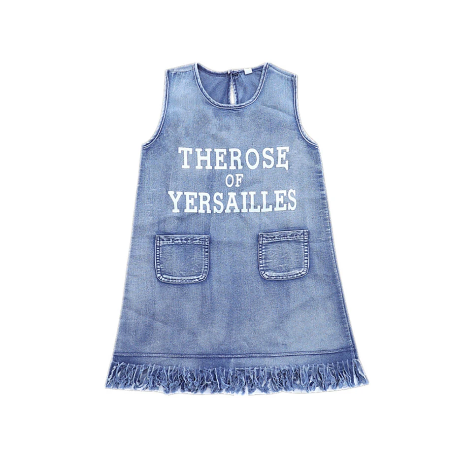 

Летнее джинсовое платье с цветочным принтом для девочек, модный наряд для маленьких девочек вечерние с ремнем, детская повседневная одежда ...