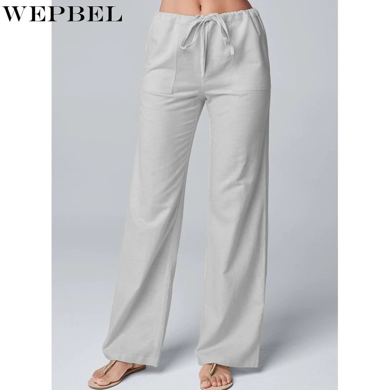 

WEPBEL Loose Lace-up Long Pants Women's Casual Trousers Summer Fashion High Waist Solid Color Straight-Leg Trousers