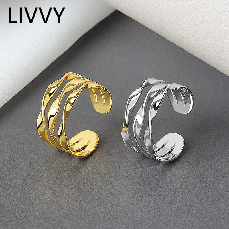 

LIVVY Prevent Allergy Silver Color Fashion Simple Opening Ring for Women Multilayer Width Ring Jewelry Party 2021 Trend