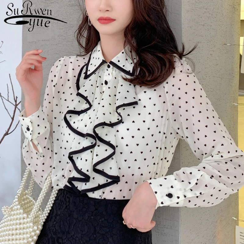 

2019 New Arrival Autumn Women Tops and Blouse Causal Long Sleeve Chiffon Blouse Ladies Print Tops Wavy Clothes Blusa 5696 50
