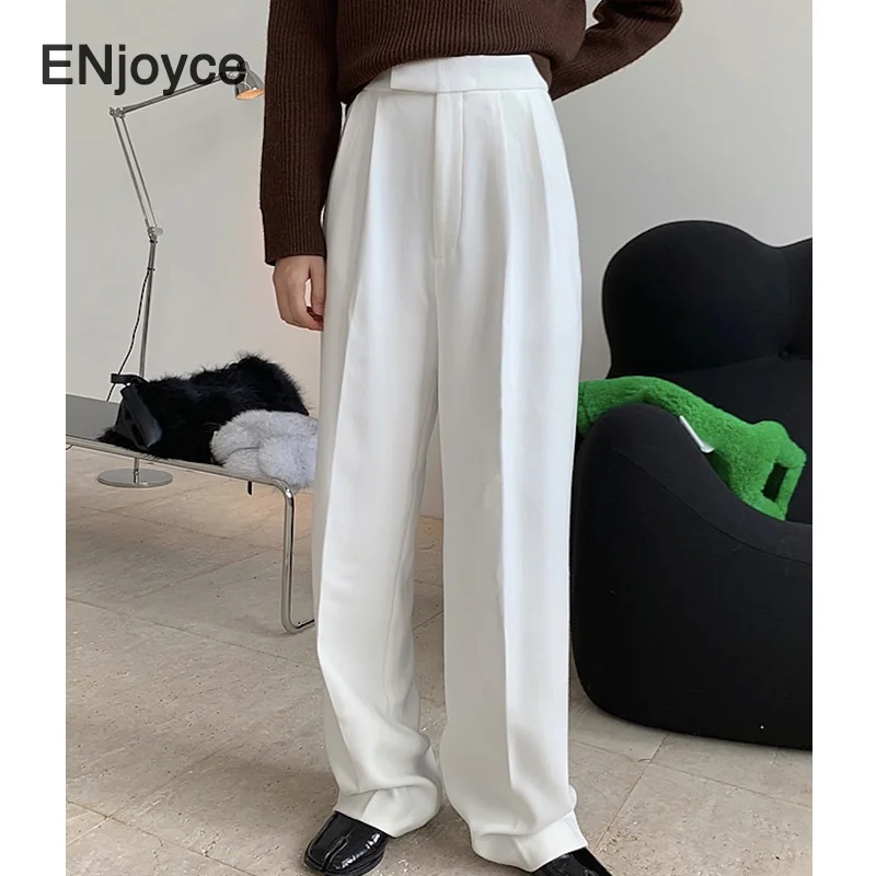 Women High Quality Wide Leg Plus Long Straight Suit Pants Office Ladies Autumn Winter White Loose Trousers Korean Fashion Pant