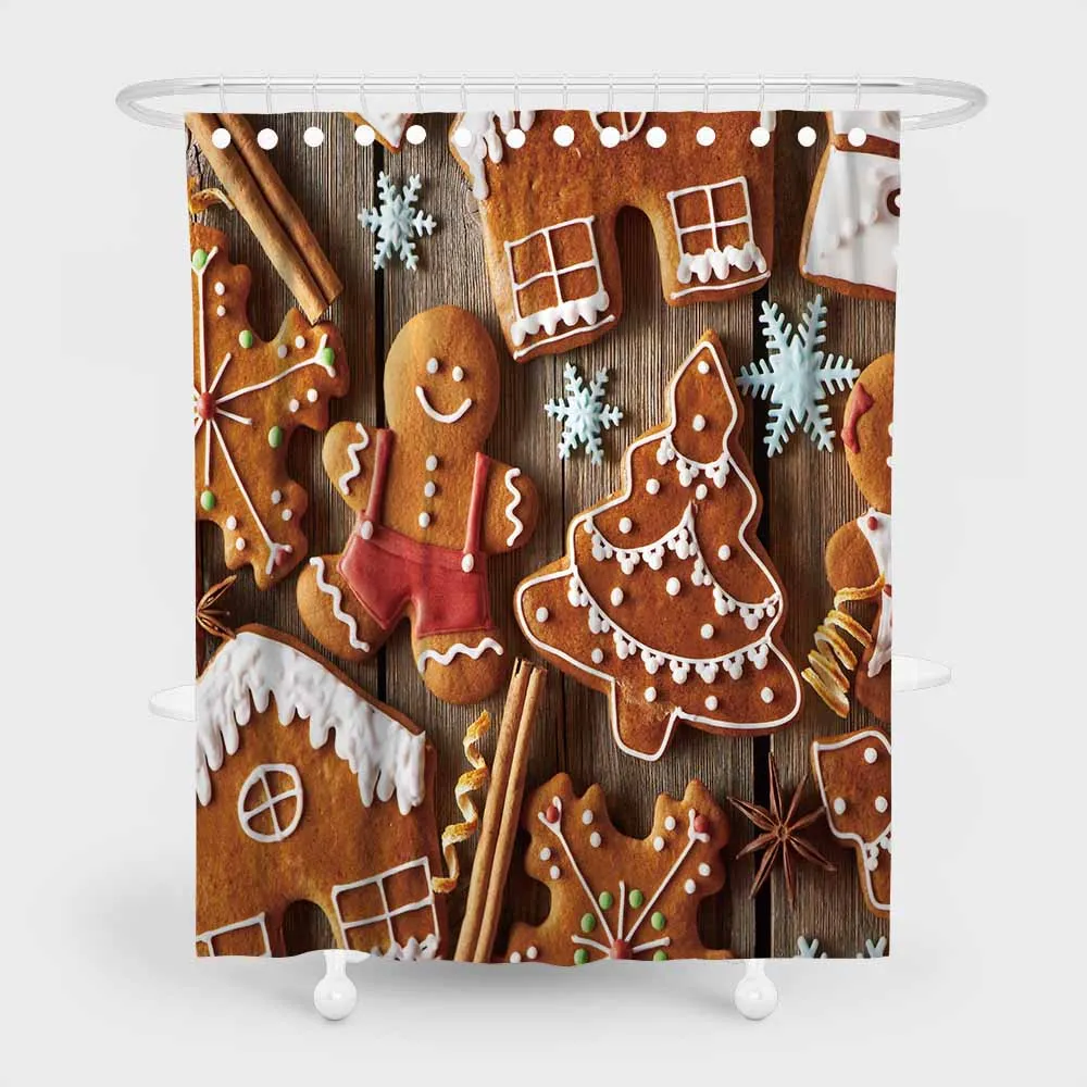 

Счастливое Рождество печенье занавеска для душа прочная водонепроницаемая Полиэстеровая занавеска для ванной с 12 крючками новогодний дек...