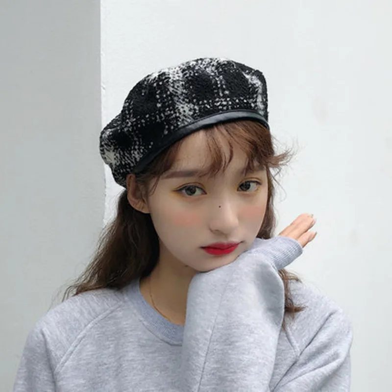 Шапка женская в японском стиле берет клетку для реставрации летняя тонкая