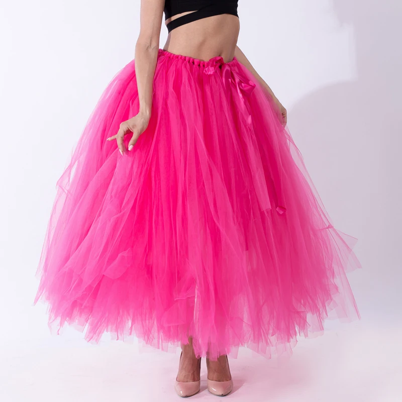 FOLOBE женские Пышные юбки пачки 100 см длинные фатиновые с атласные ленты юбка