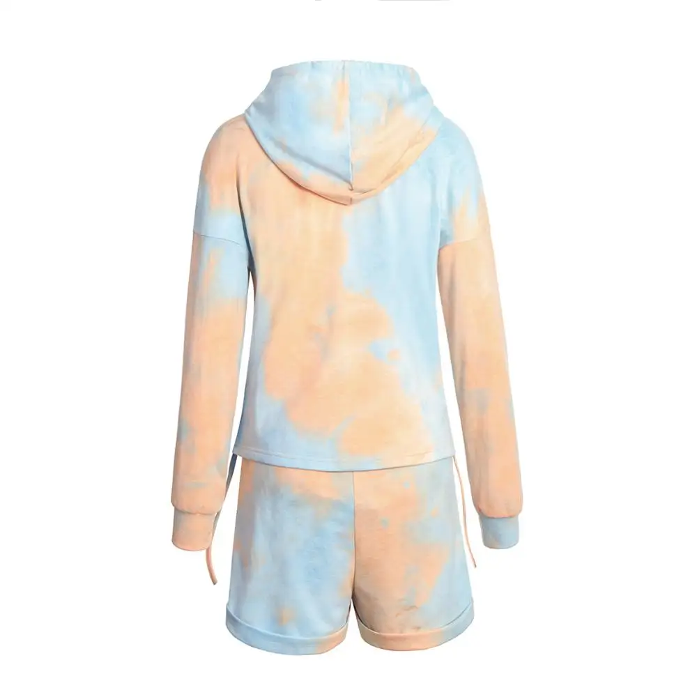 

Amazon hot models European and American women's tie-dye printing fashion casual long-sleeved shorts suits home clothes sweater w