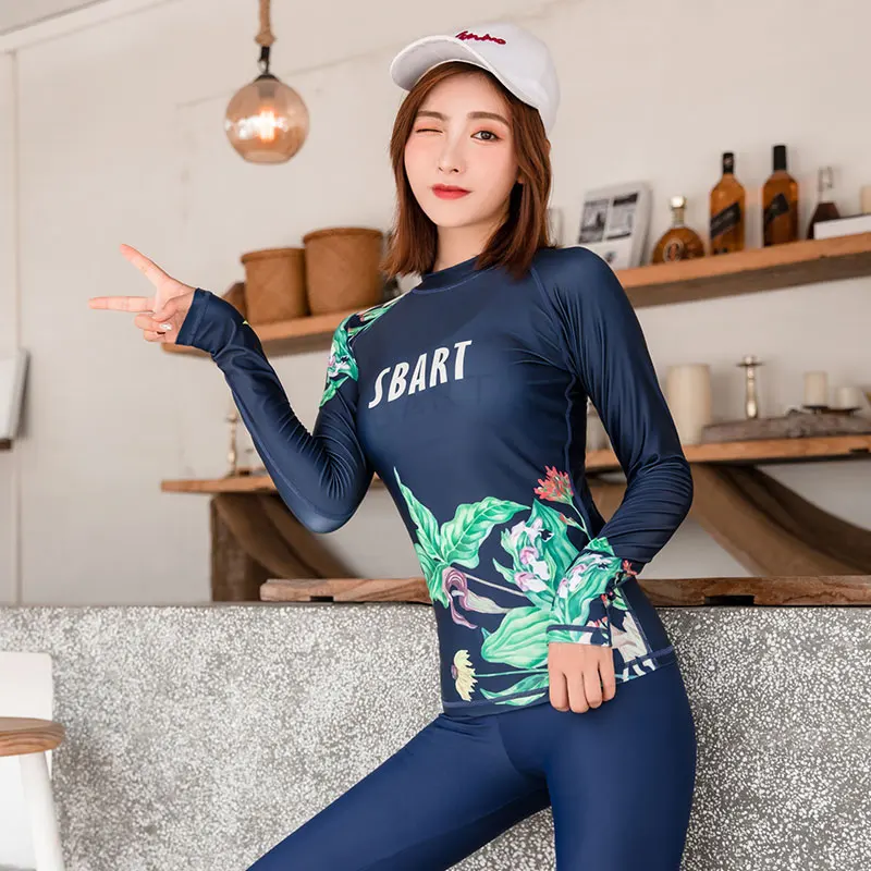 Женский купальник с принтом Rashguard купальный костюм длинными рукавами топ и штаны