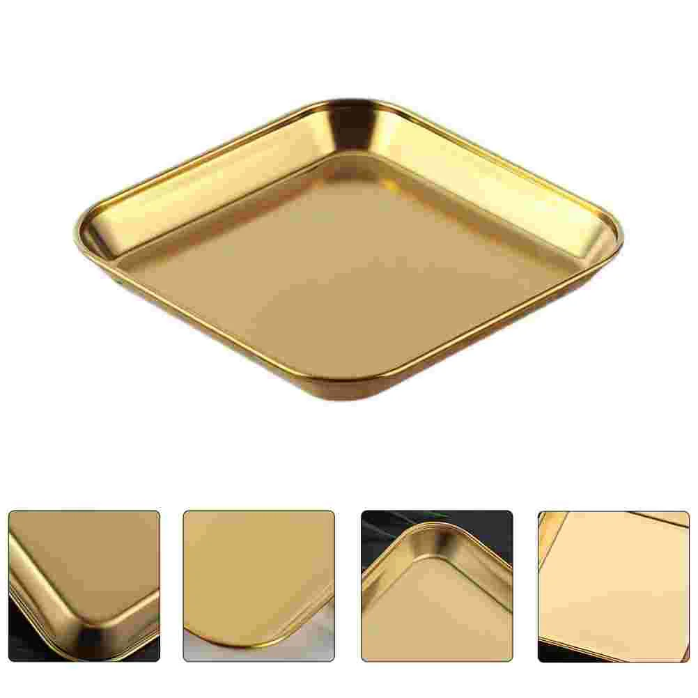 1Pc Stainless Steel Square Shape Storage Plate Dessert Steak Tray (Golden) | Дом и сад