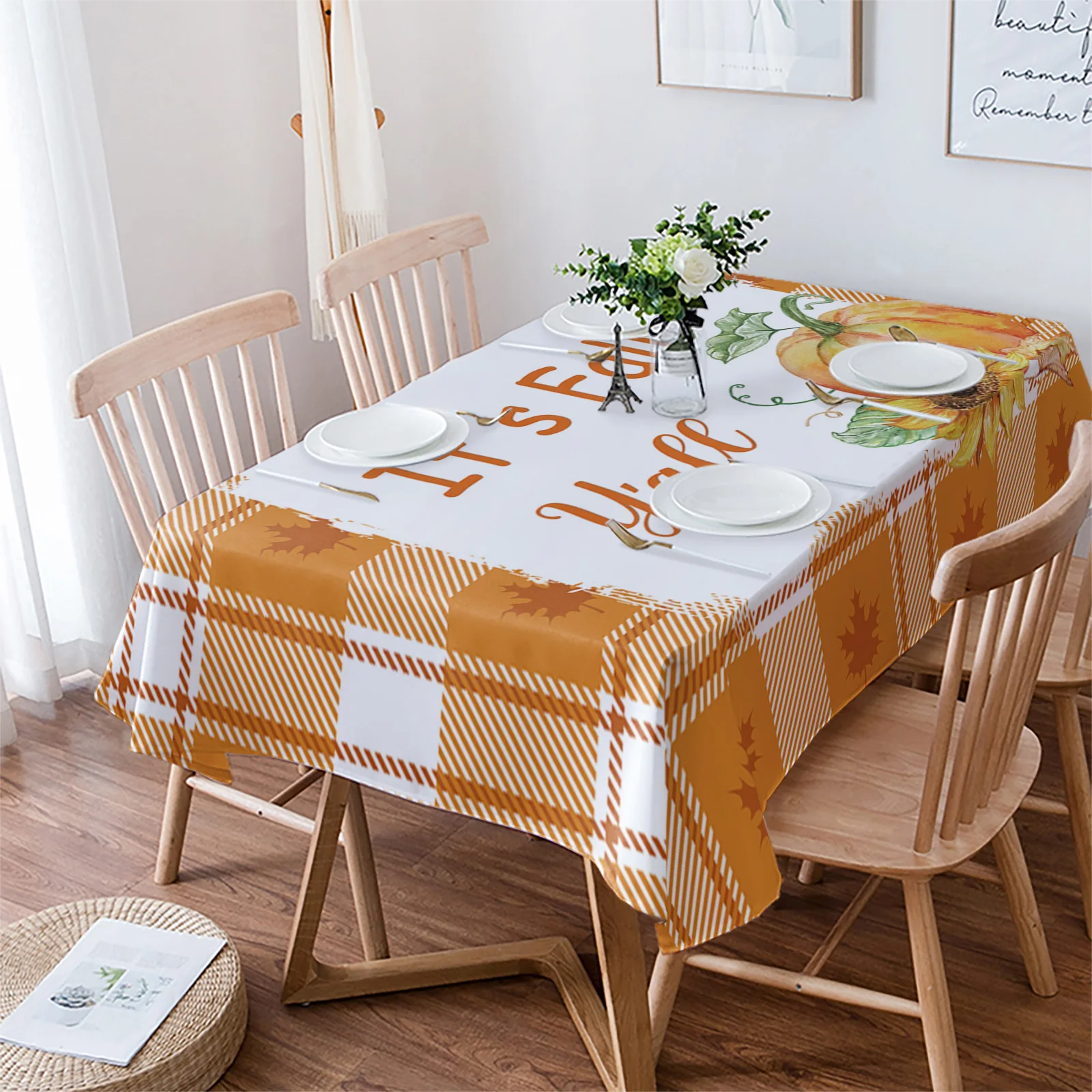 

Скатерть для стола на День Благодарения с кленовыми листьями, тыквой, подсолнухом, водонепроницаемая, маслостойкая, Обложка для обеденного стола, кухня, домашнее искусство