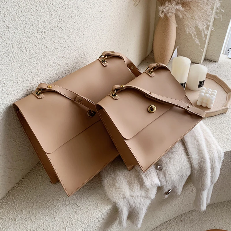 

Burminsa Korean Style Large Work Women Briefcase Lock Design Soft Female Shoulder Bags PU Leather Envelope Ladies Handbags 2021