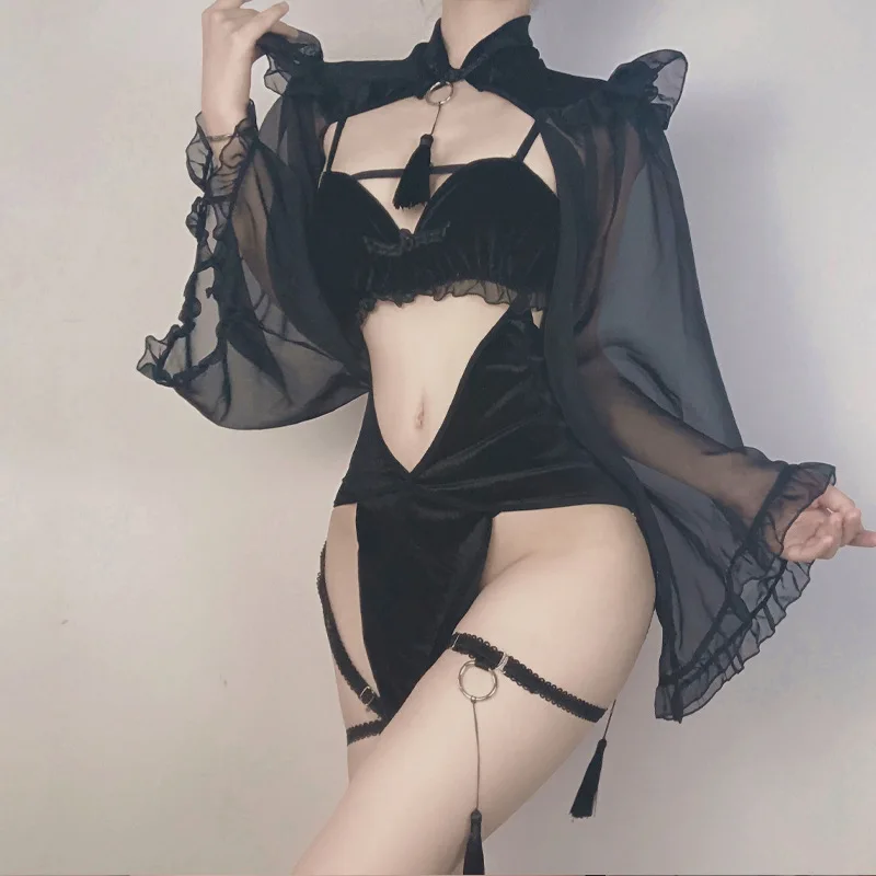 

Witch Hollow Cheongsam Dress Bandage Uniform Japanese Maid Cosplay Costumes Lingerie Erotic Lace Outfit Sexy Dress for Women New