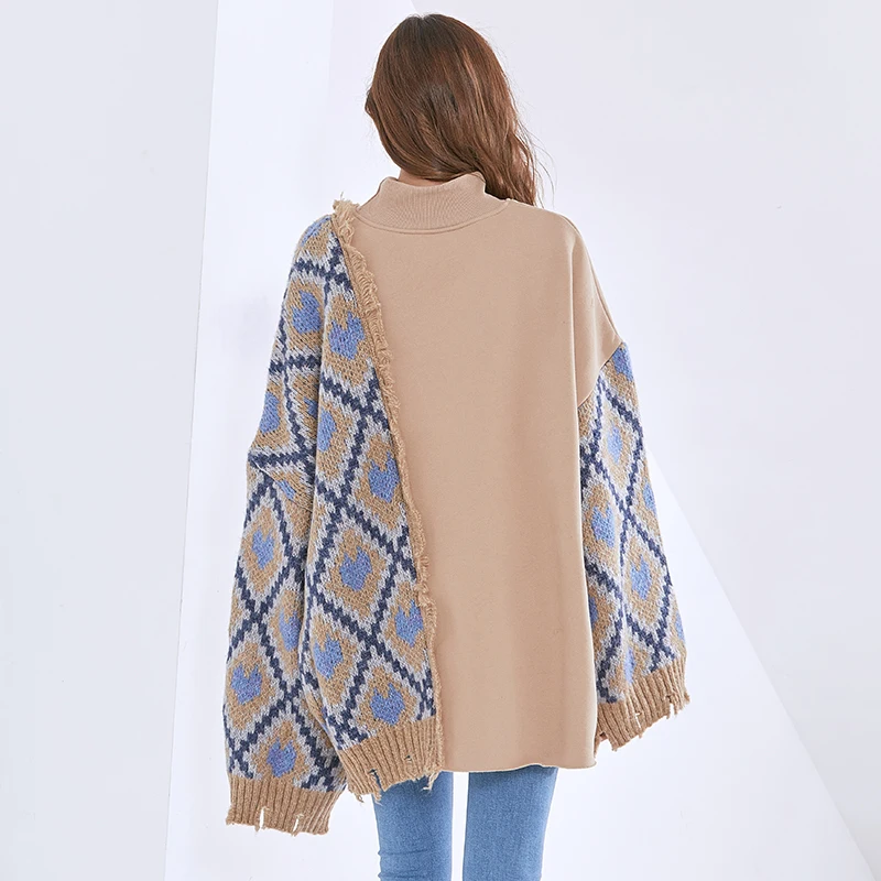 

Thick Casual Knitting Pullovers Female 2020 New Style Patchwork Tassel Sweatshirt For Women Turtleneck Long Sleeve