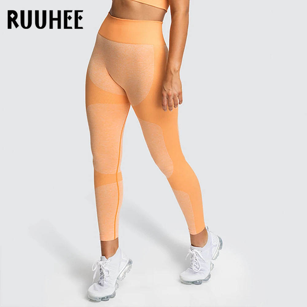 Женские леггинсы для фитнеса RUUHEE модные однотонные с высокой талией и пуш ап