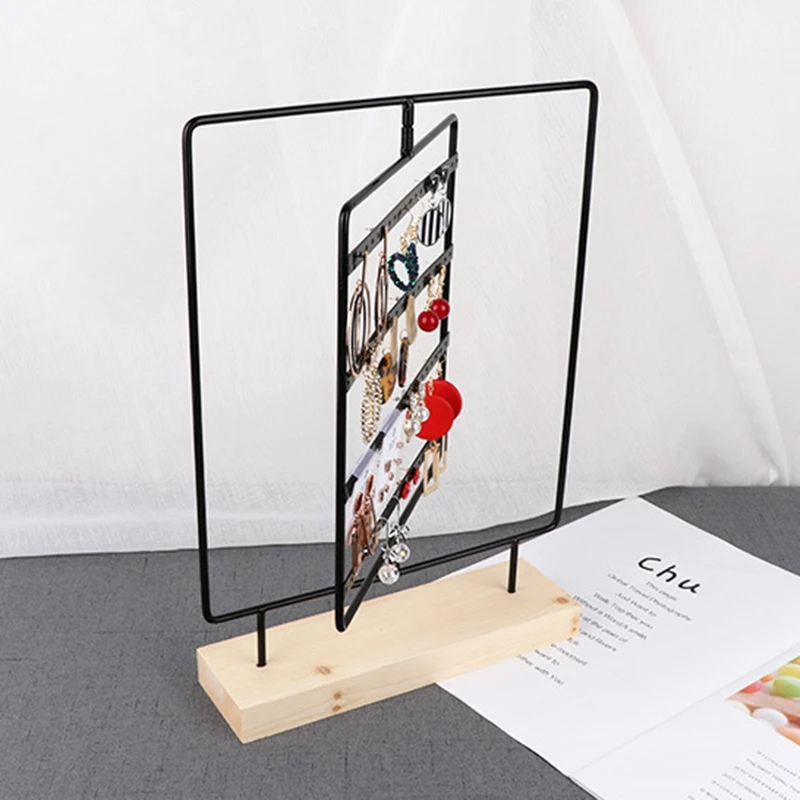

Rotating Metal Earring -Wooden Jewelry Display Stand Holder/ 76 Holes for Hanging Dangle Earrings/Classic Jewelry