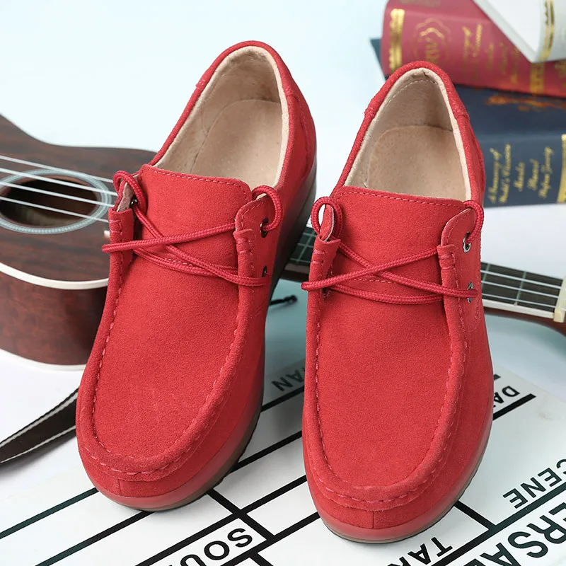 

Women casual shoes 2019 new fashion genuine leather flat shoes woman lace up Round Toe platform ladies shoes zapatillas mujer
