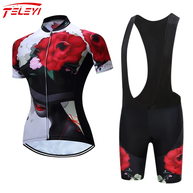 

TELEYI Pro Team Cycling Jersey Set Women Summer Bike Clothes MTB Ropa Ciclismo Bicycle Uniforme Maillot Quick Dry 20D Pad