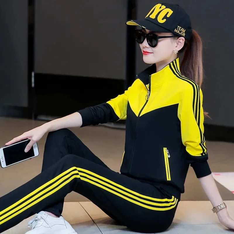 

Contrast Color Casual Tracksuit 2 Piece Set Women Clothing Fashion Side Stripe Zipper Jacket Joggers Sweatpants Sets Sweatsuit