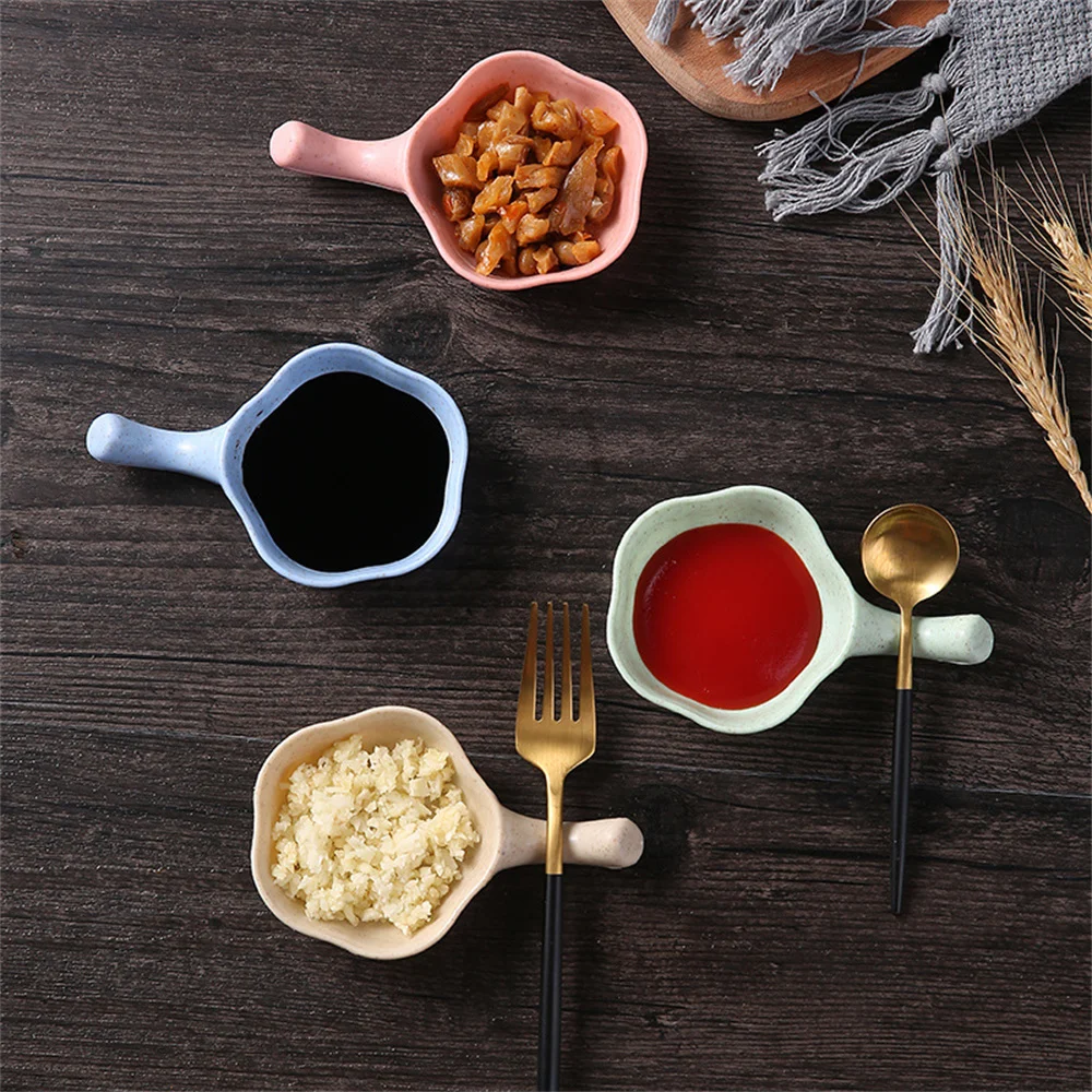 

Multi-purpose Seasoning Saucer Vinegar Seasoning Dish Wheat Straw With Handle Small Dish Plate Snack Dish Tools Kitchen Supplies