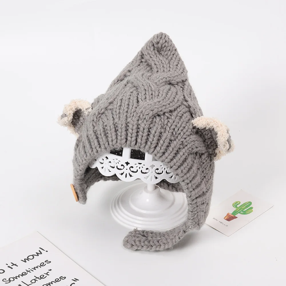 Детская Вязаная Шапка бини с кошачьими ушками на осень/зиму|Мужская Skullies &